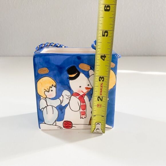 Christmas Ceramic Blue Gift Bag Planter Snowman Holidays Decoration Winter Time - Picture 4 of 6
